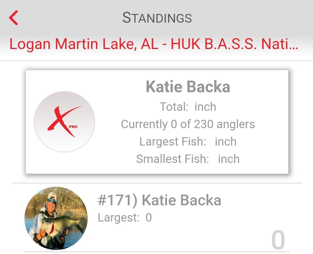 Katie Backa's name on the leaderboard for the first B.A.S.S. kayak tournament on Logan Martin