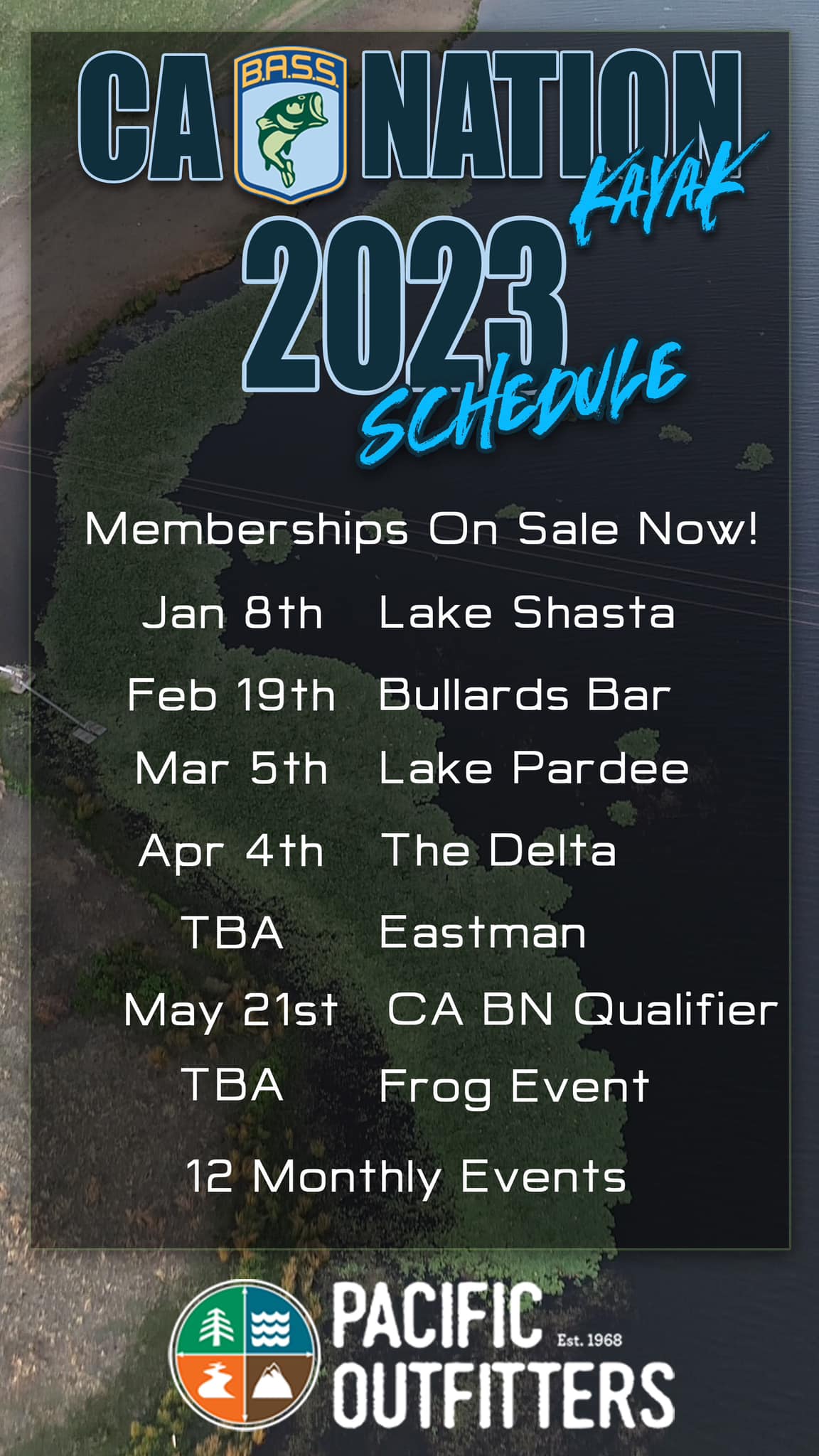 2023 schedule for the CA Bass Nation Kayak