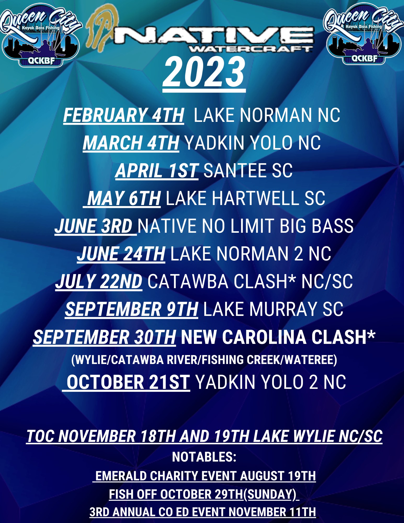 The 2023 schedule for QCKBF