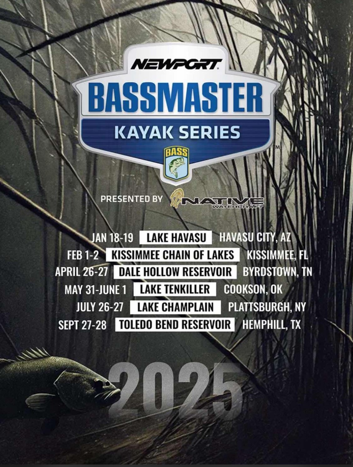 The 2025 schedule for Bassmaster Kayak Series