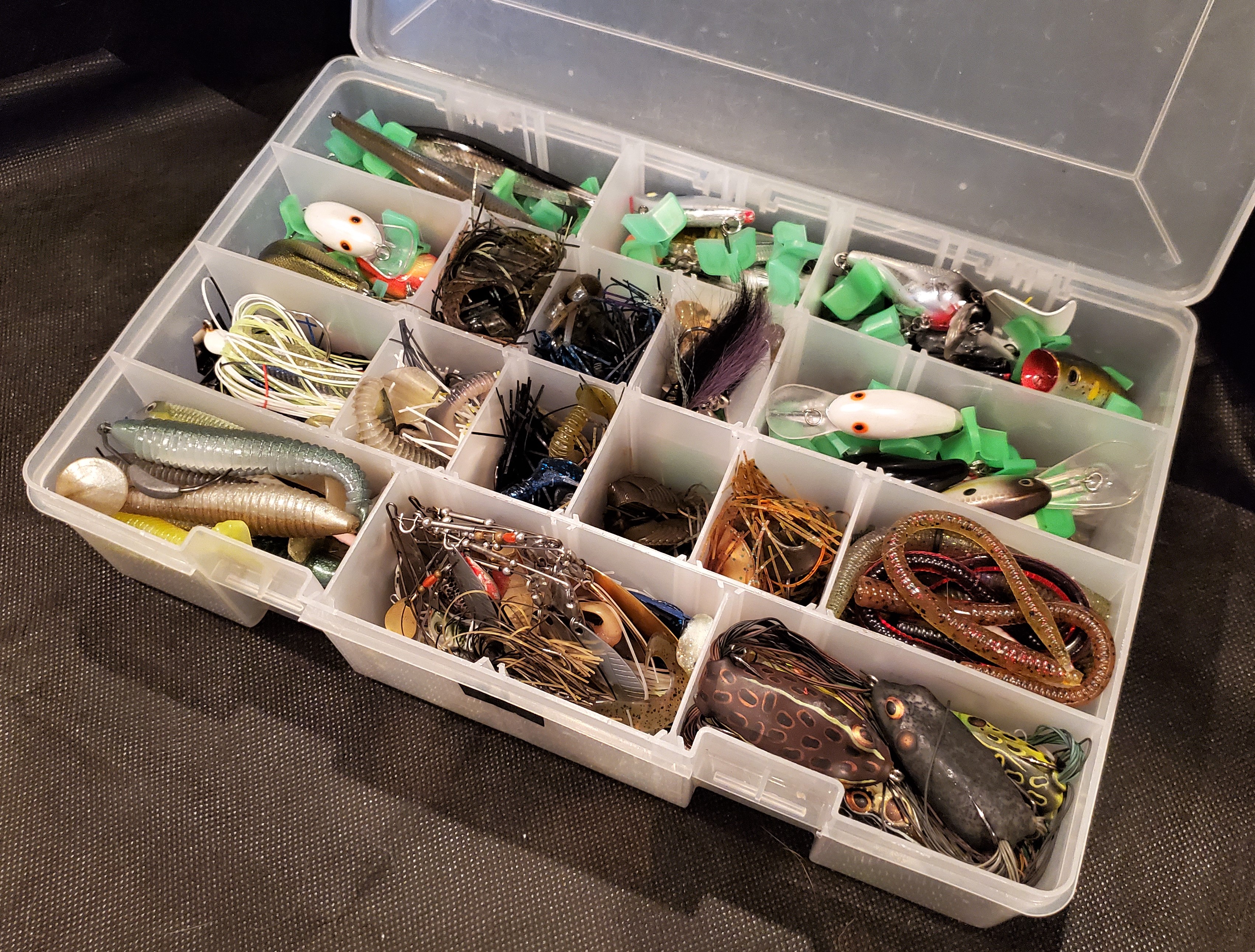 Fishing tackle in a tackle box