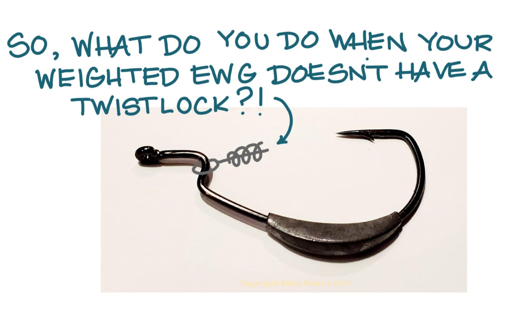 A picture of a weighted EWG hook with a twistlock