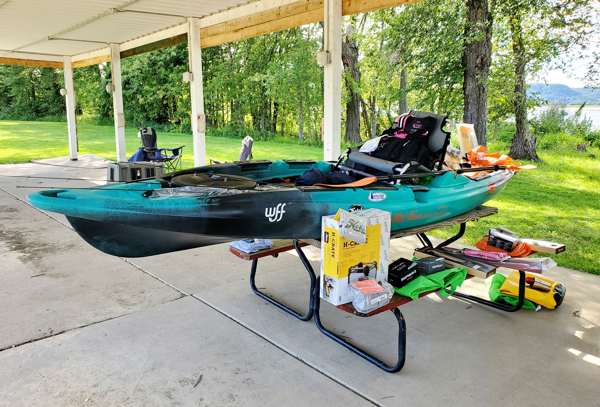 An Old Town Bigwater kayak and other prizes donated for the event